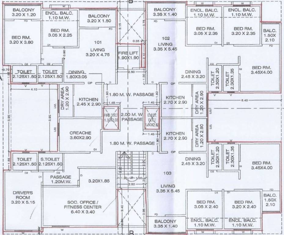  palaash enlite Wing B Cluster Plan from 2nd to 7th Floor