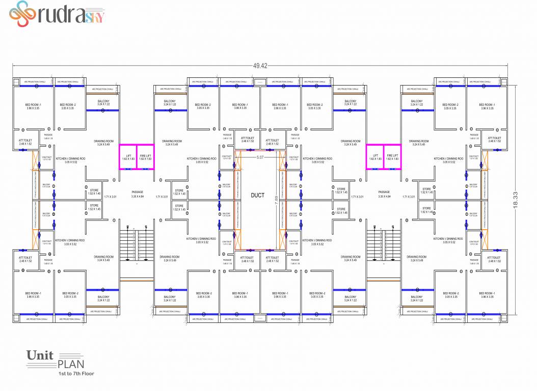 sky Block A Cluster Plan from 1st to 7th Floor