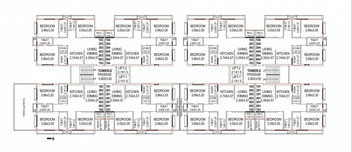 karma heights Block C+D Cluster Plan from 1st to 7th Floor