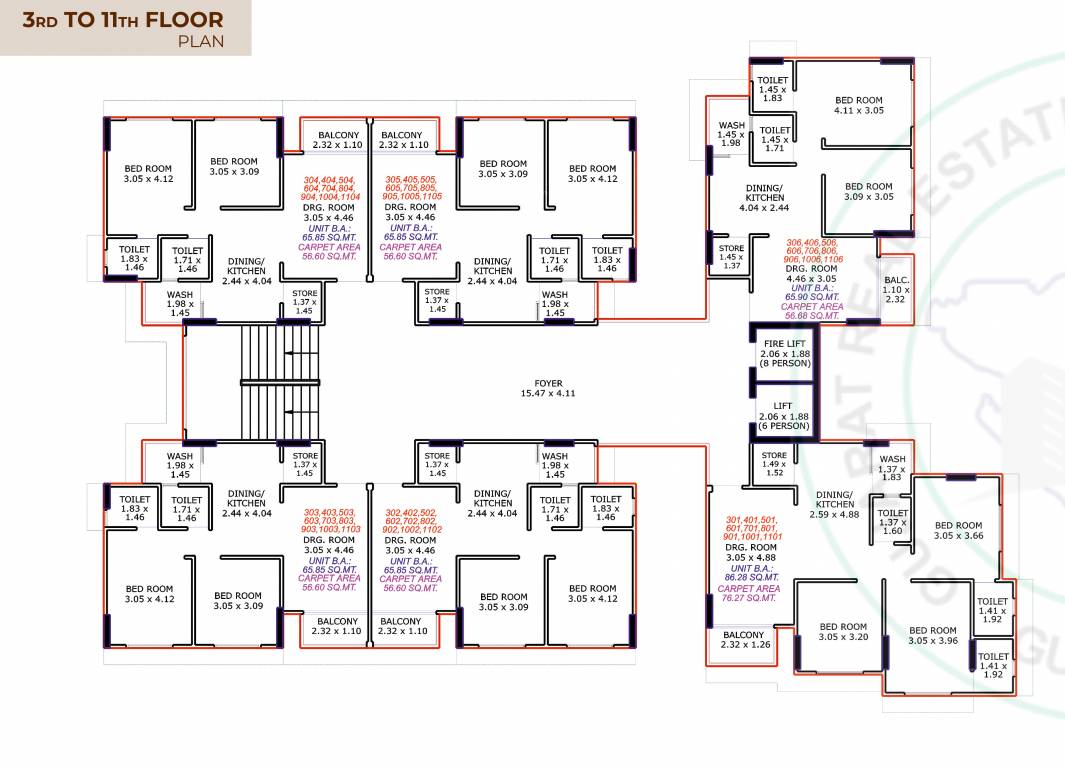  shivmani lake view Block A Cluster Plan from 3rd to 11th Floor