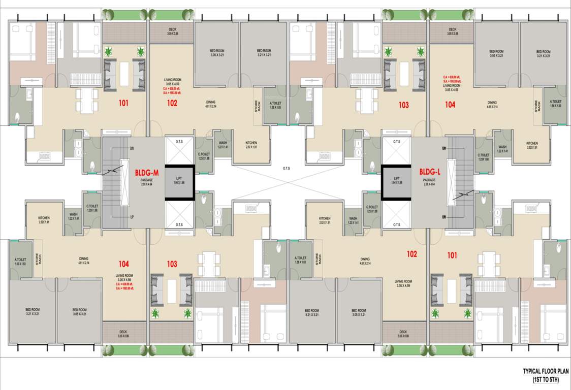  green valley Building L,M Cluster Plan from 1st to 5th Floor