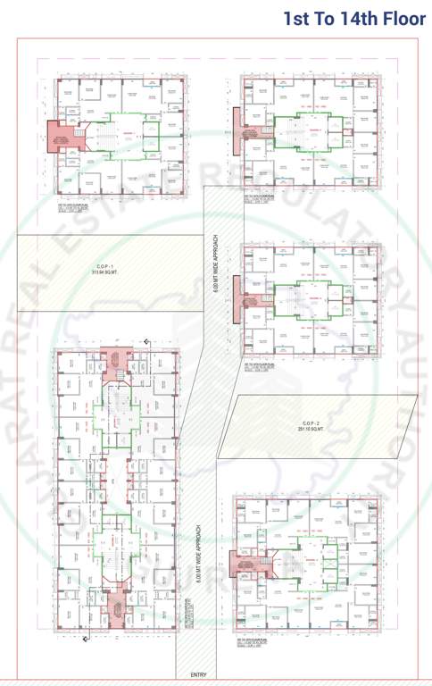 mithila hills Building A, B, C, D, E, F Cluster Plan from 1st to 14th Floor