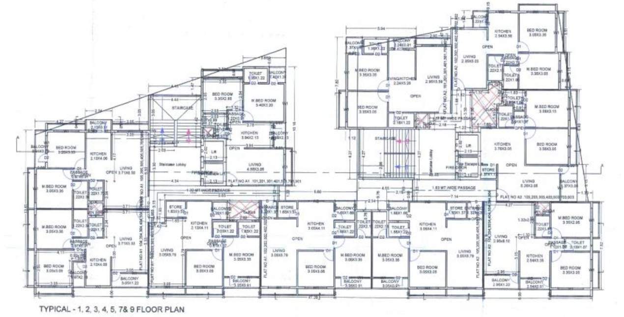 green heights Building A1, A2 Cluster Plan from 1st to 9th Floor
