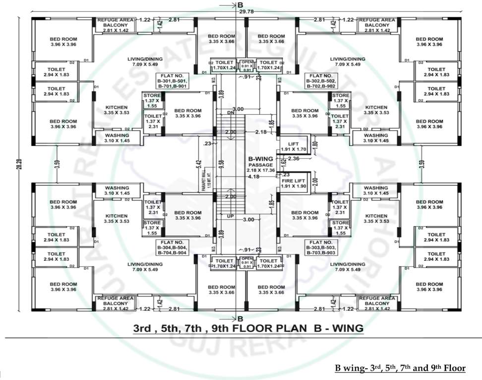  fortune vistara B Cluster Plan from 3rd to 9th Floor