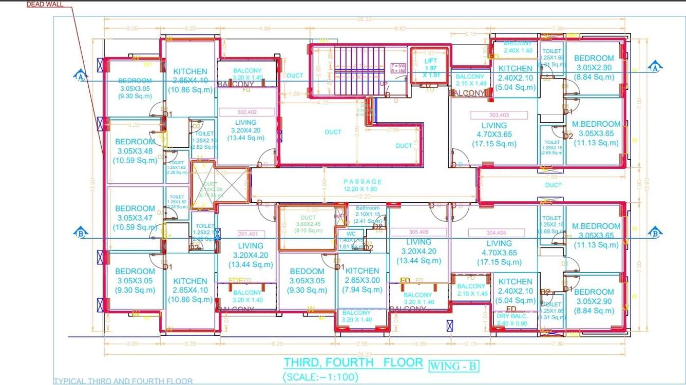 shiv tirth heights Shiv Tirth Heights B Wing Cluster Plan from 3rd to 4th Floor