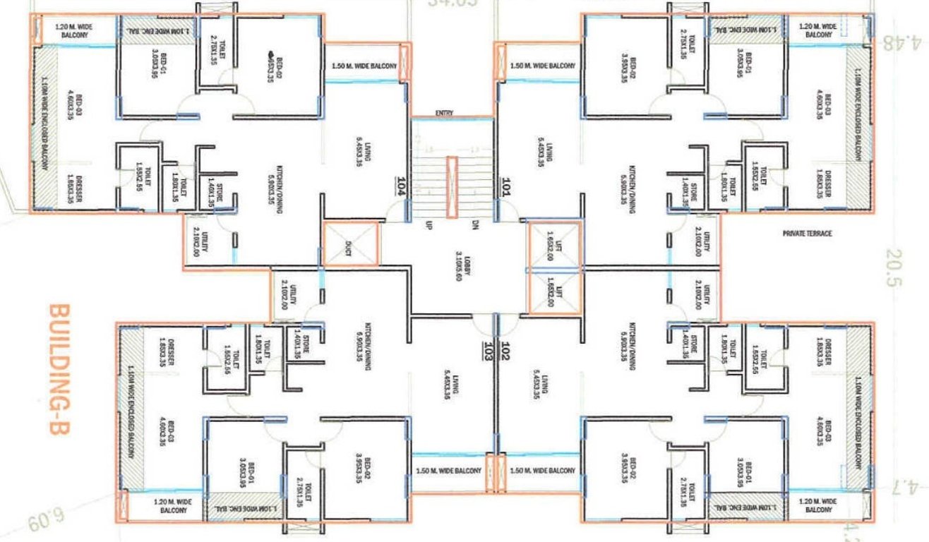 krishna suman Building B Cluster Plan from 1st to 5th Floor