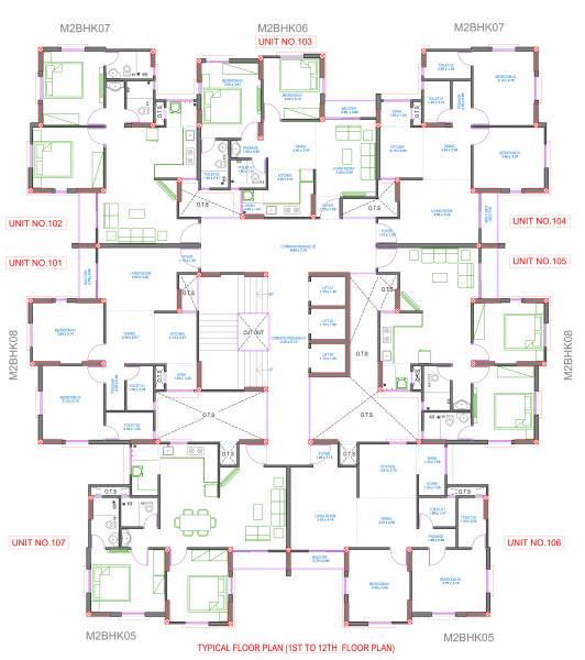  riviera-phase-5 Tower B Cluster Plan from 1st to 12th Floor