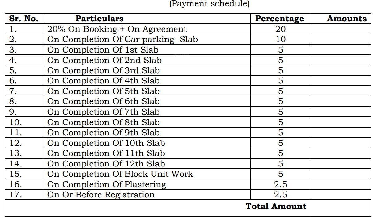 sky-shlokam Construction Linked Payment (CLP) Payment Plan