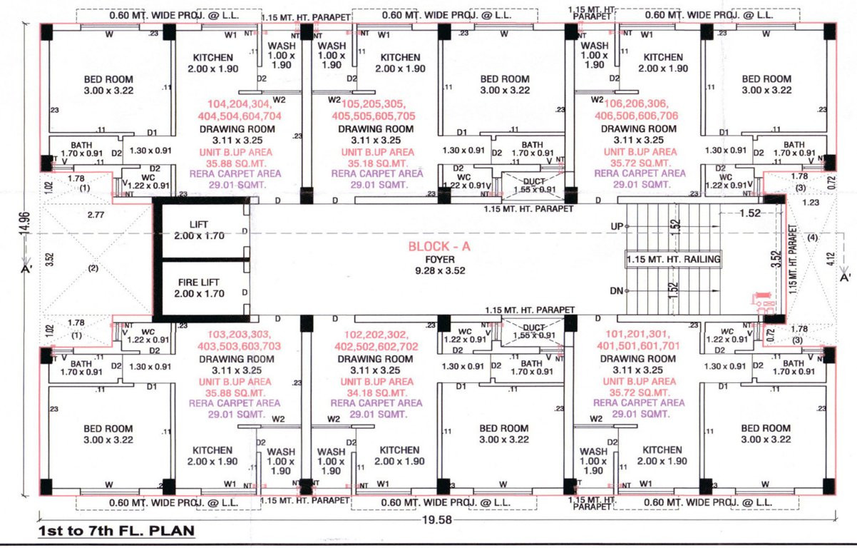  adarshnagar Tower A Cluster Plan from 1st to 7th Floor