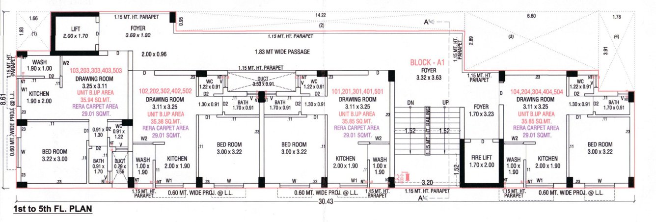  adarshnagar Tower A1 Cluster Plan from 1st to 5th Floor