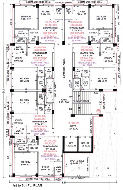 adarshnagar Tower B1 Cluster Plan from 1st to 6th Floor