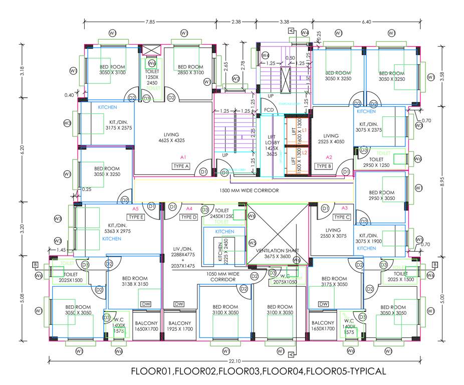 bk akansha Bk Akansha Cluster Plan from 1st to 5th Floor