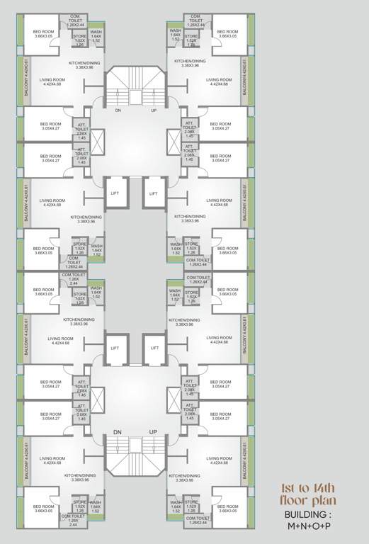 vivanta sky towers phase 01 Block M Cluster Plan from 1st to 14th Floor M,N,O,P