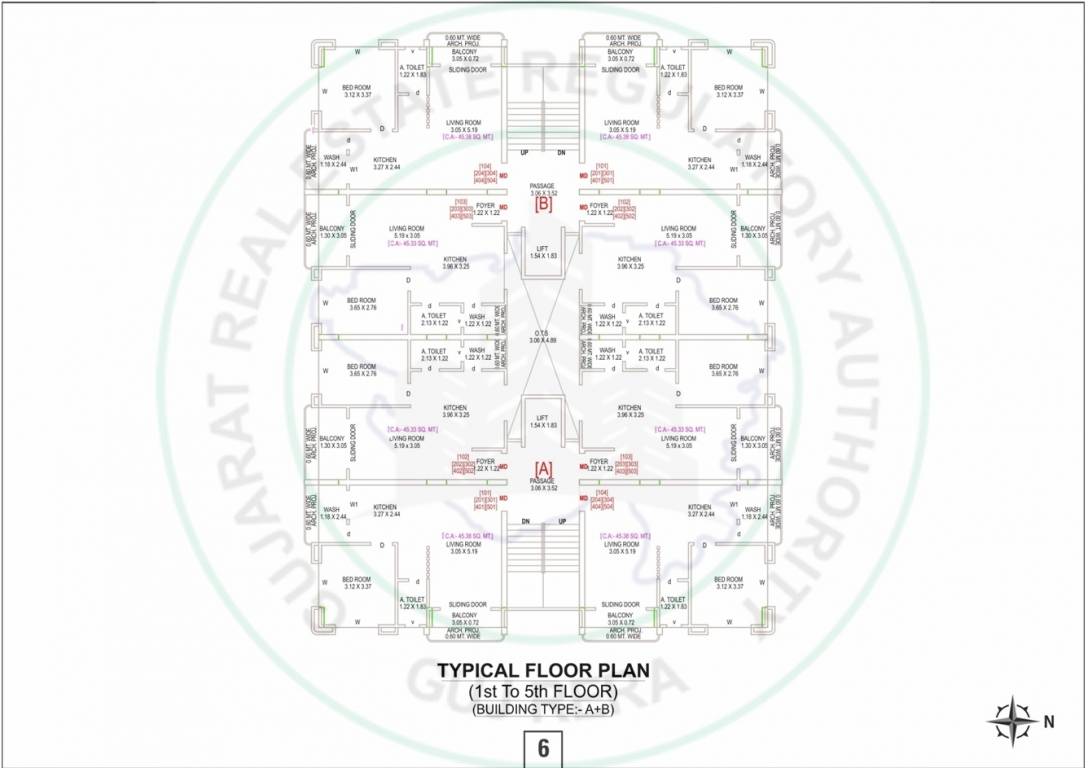 radhe residency 2 A+B Cluster Plan from 1st to 5th Floor