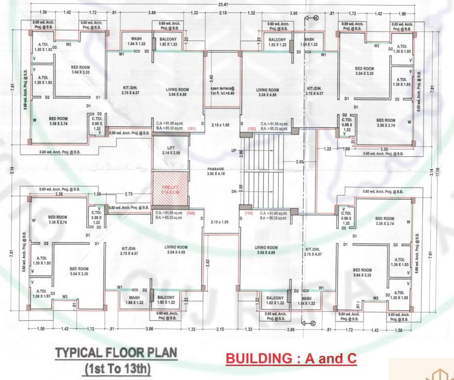  prestige milaar Tower A C Cluster Plan from 1st to 13th Floor