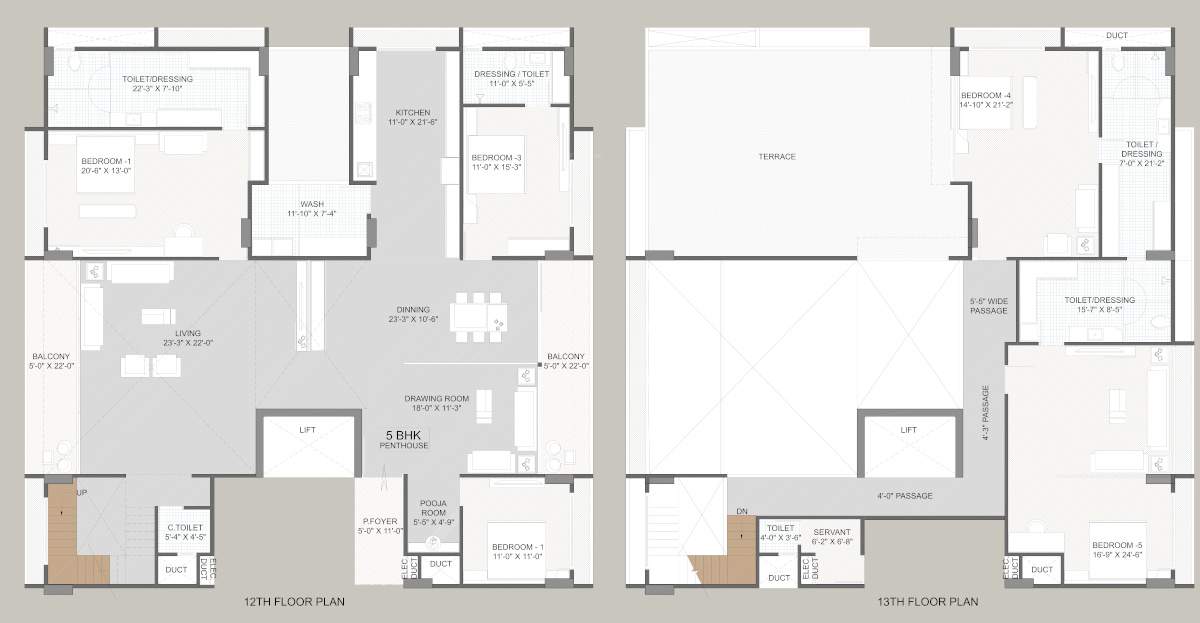  class apartments Class Apartments Cluster Plan from 12th to 13th Floor