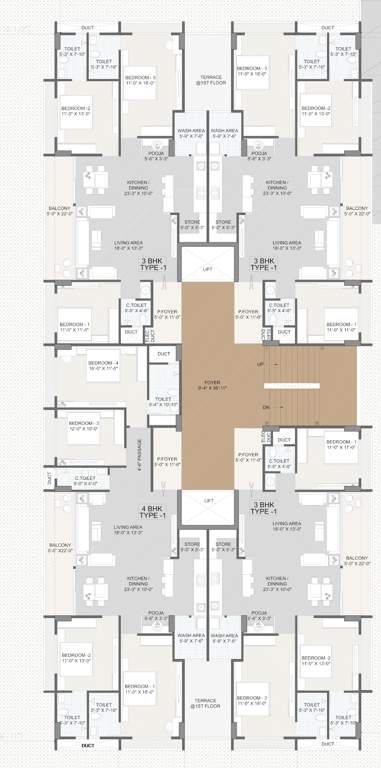  class apartments Class Apartments Cluster Plan from 1st to 14th Floor