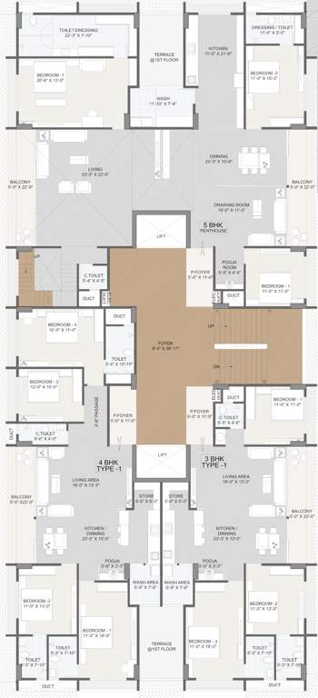  class apartments Class Apartments Cluster Plan from 1st to 14th Floor