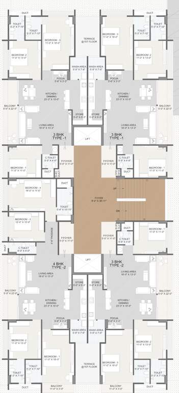  class apartments Class Apartments Cluster Plan from 1st to 14th Floor