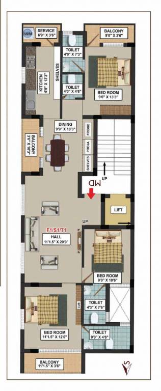  krishna flats Krishna Flats Cluster Plan from 1st to 3rd Floor
