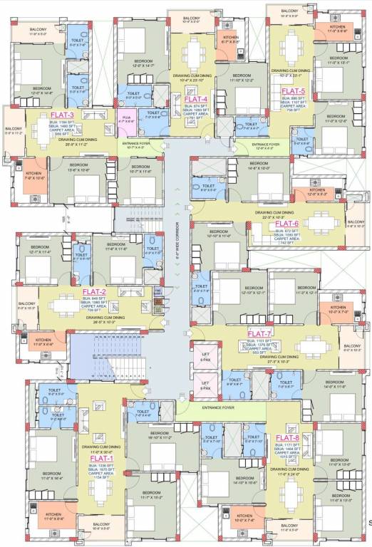  vihar phase iv Block A Cluster Plan from 1st to 8th Floor