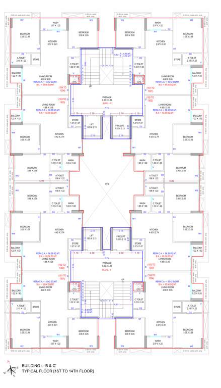  pratishtha hills Tower B Cluster Plan from 1st to 14th Floor