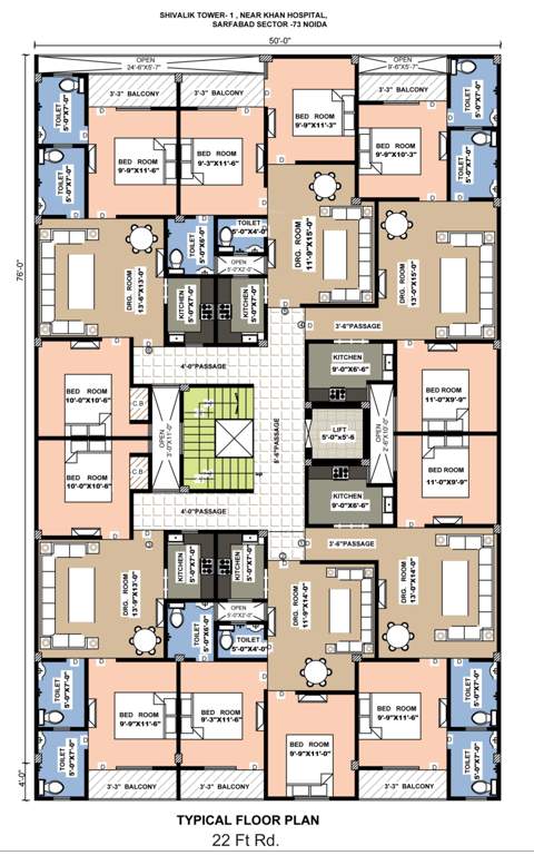 shivalik tower Cluster Plan for typical Floor