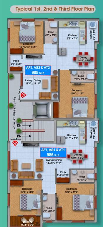  chenthur homes Block A Cluster Plan from 1st to 3rd Floor