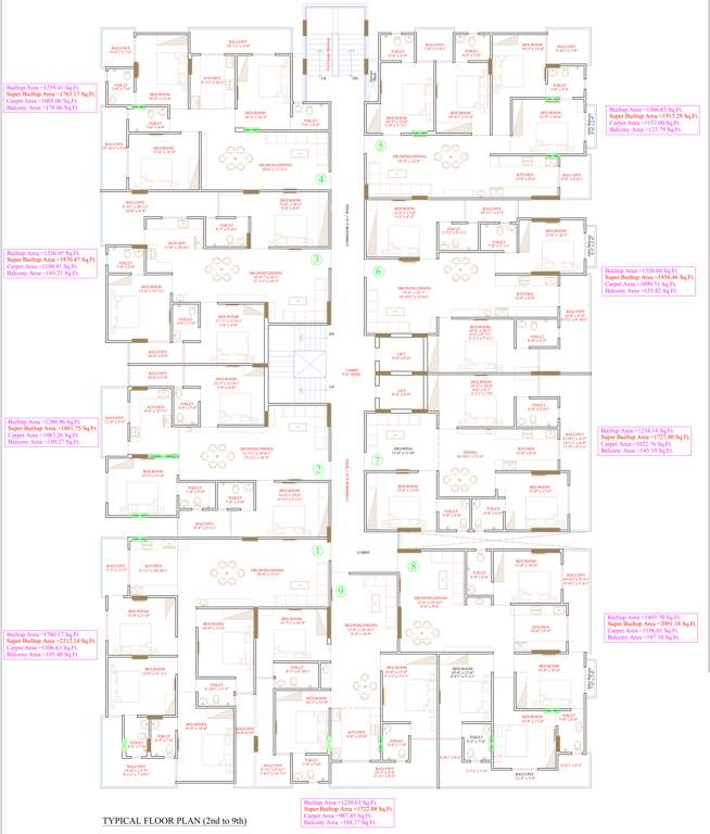  vinayak homes 11 Homes 11 Cluster Plan from 2nd to 9th Floor