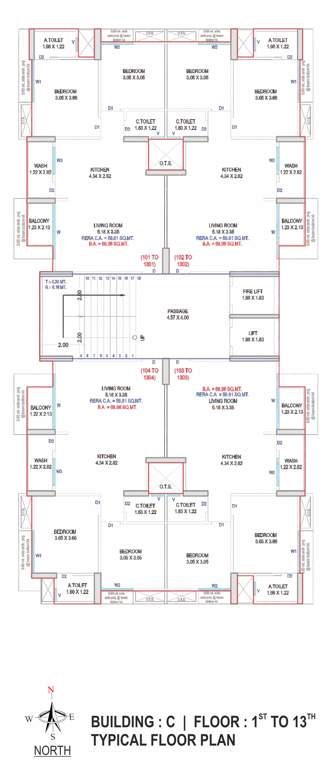  avenue Tower C Cluster Plan from 1st to 13th Floor