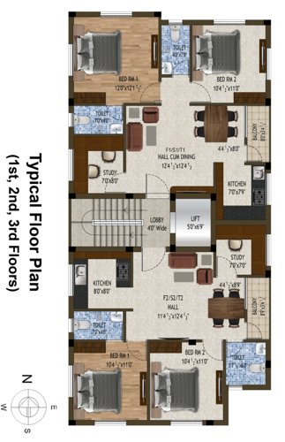  suja-flats Suja Flats Cluster Plan from 1st to 3rd Floor