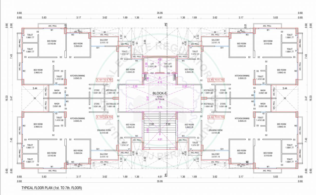  sai sharnam E Cluster Plan from 1st to 7th Floor