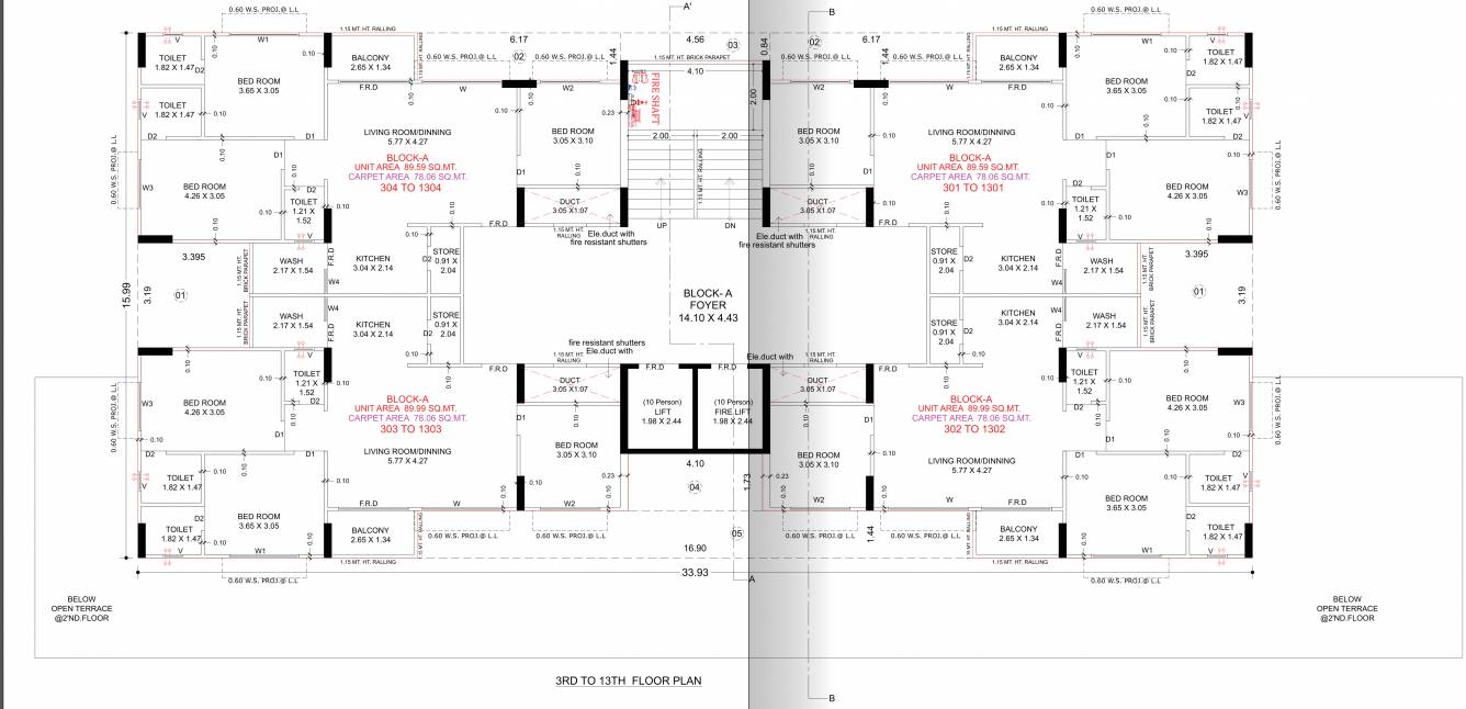  shyam greens Block A Cluster Plan from 3rd to 13th Floor