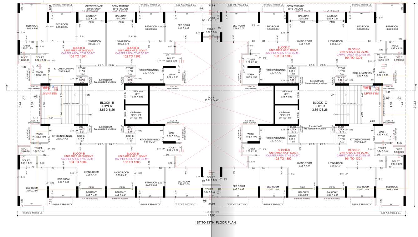  shyam greens Block B Cluster Plan from 1st to 13th Floor