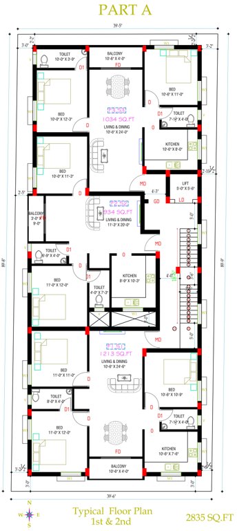  sai rajamala flats Block A Cluster Plan from 1st to 2nd Floor