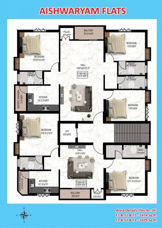  subiksham flats Subiksham Flats Cluster Plan from 1st to 3rd Floor