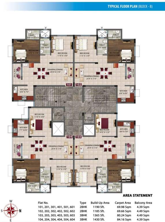  vaishno greens Vaishno Greens Block B Cluster Plan from 1st to 6th Floor