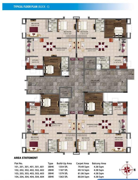  vaishno greens Vaishno Greens Block E Cluster Plan from 1st to 6th Floor
