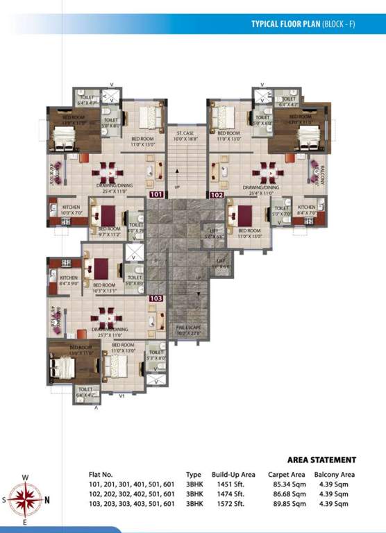  vaishno greens Vaishno Greens Block F Cluster Plan from 1st to 6th Floor