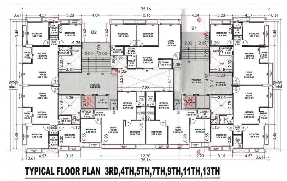 shyam shivalik B1 Cluster Plan from 3rd to 13th Floor