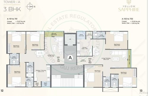  yellow-sapphire A+B Cluster Plan from 1st to 7th Floor