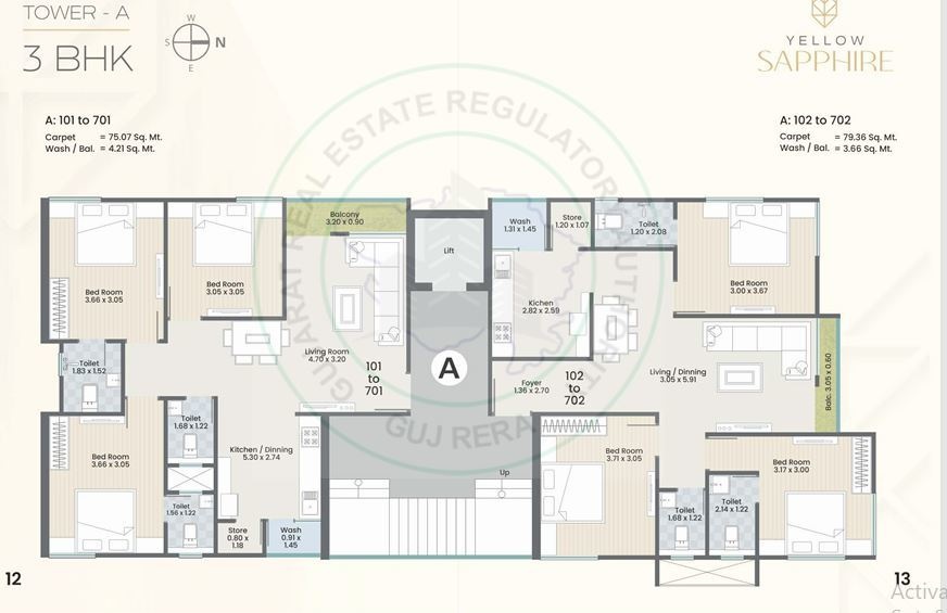  yellow sapphire A+B Cluster Plan from 1st to 7th Floor
