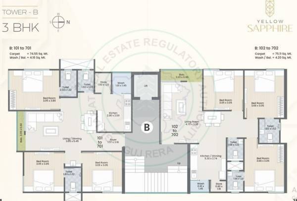  yellow-sapphire A+B Cluster Plan from 1st to 7th Floor
