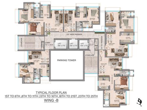  namaha Wing B Cluster Plan from 1st to 25th Floor