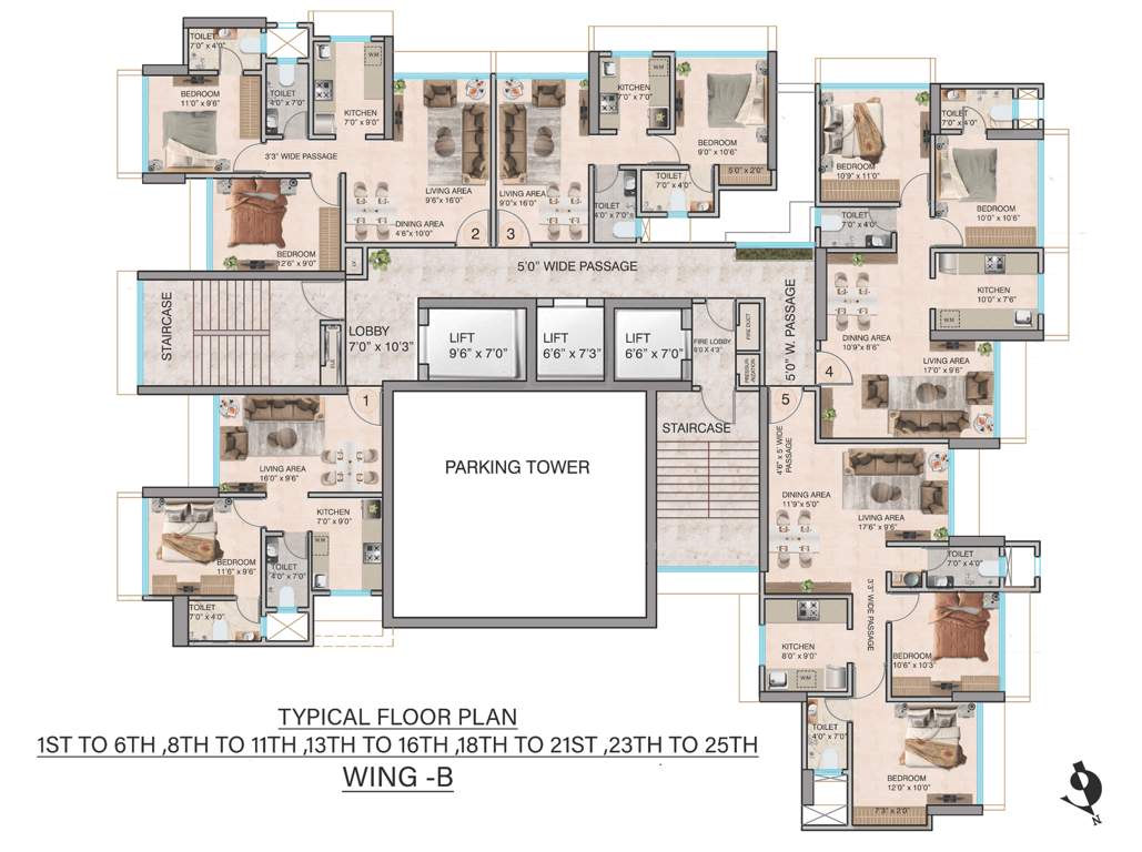  namaha Wing B Cluster Plan from 1st to 25th Floor