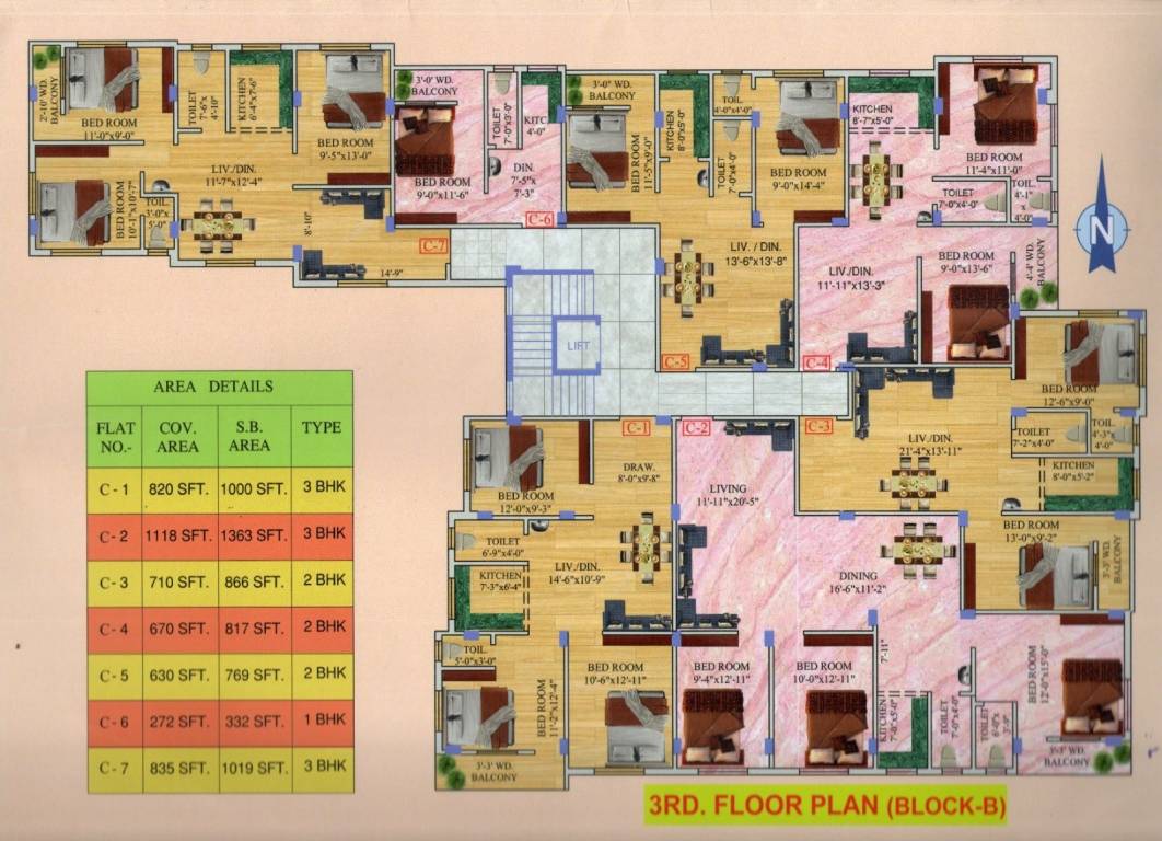  hanuman apartment  Block B Cluster Plan for 3rd Floor