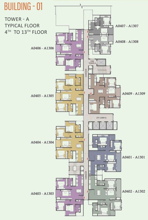 brigade eternia Tower A Cluster Plan from 4th to 13th Floor