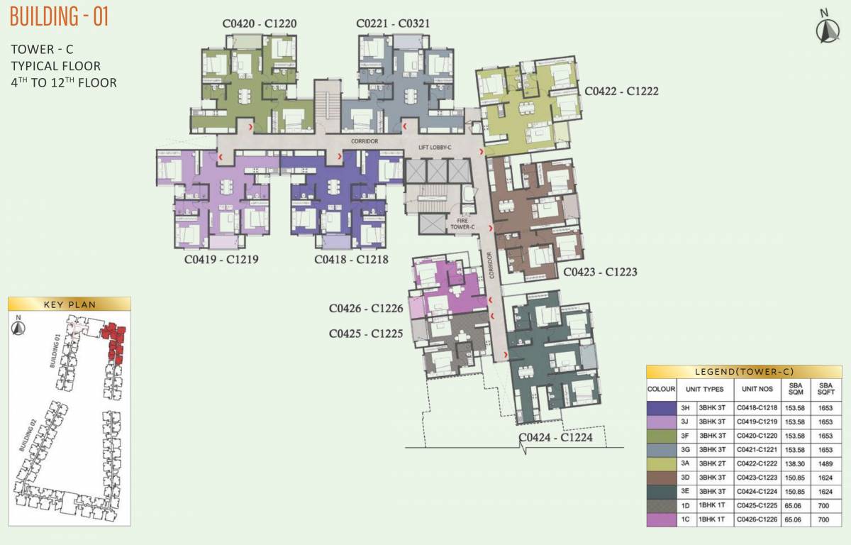 brigade eternia Tower C Cluster Plan from 4th to 12th Floor