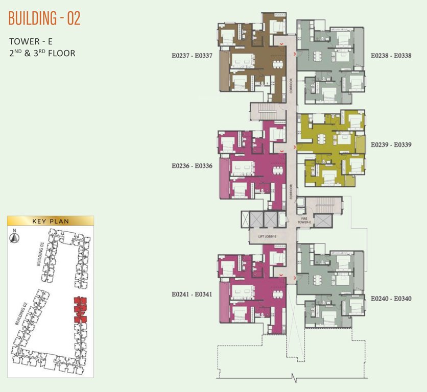 brigade eternia Tower E Cluster Plan from 2nd to 3rd Floor