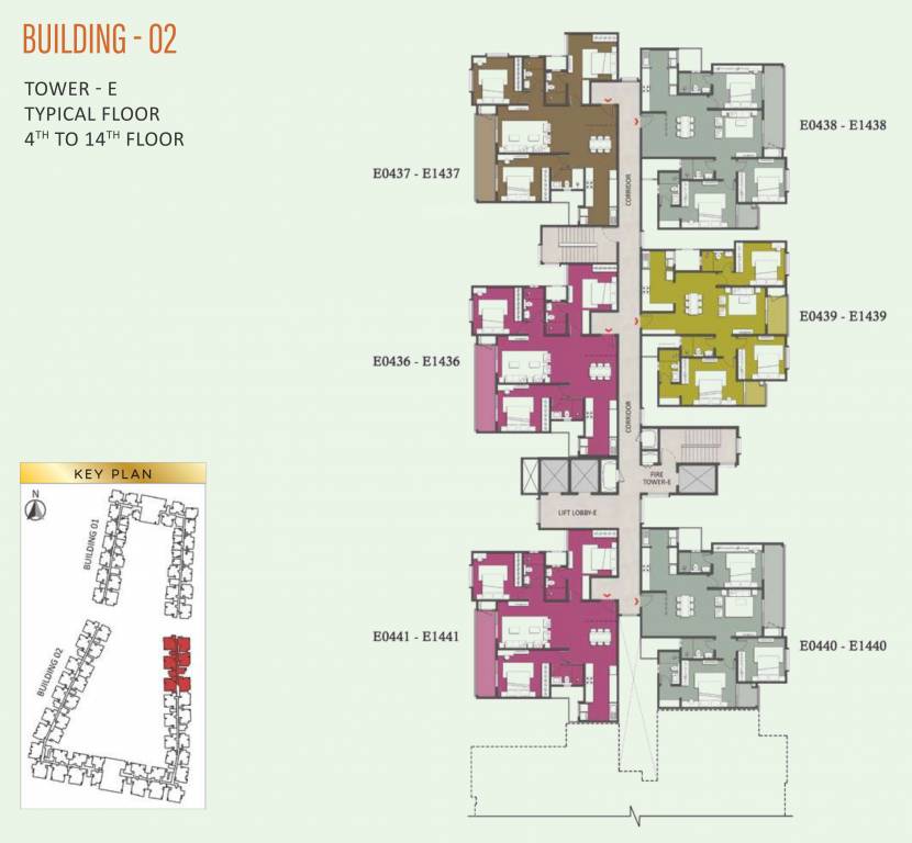 brigade eternia Tower E Cluster Plan from 4th to 14th Floor